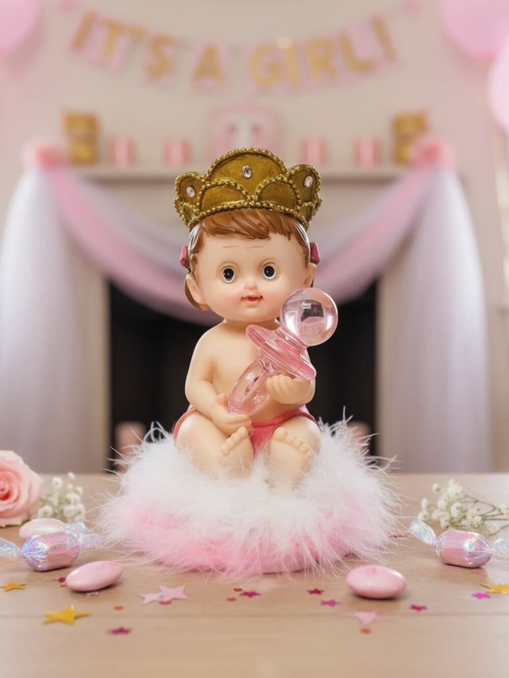 Princess Baby Shower Centerpiece Girl Figurine Cake Topper Pink Party Decor